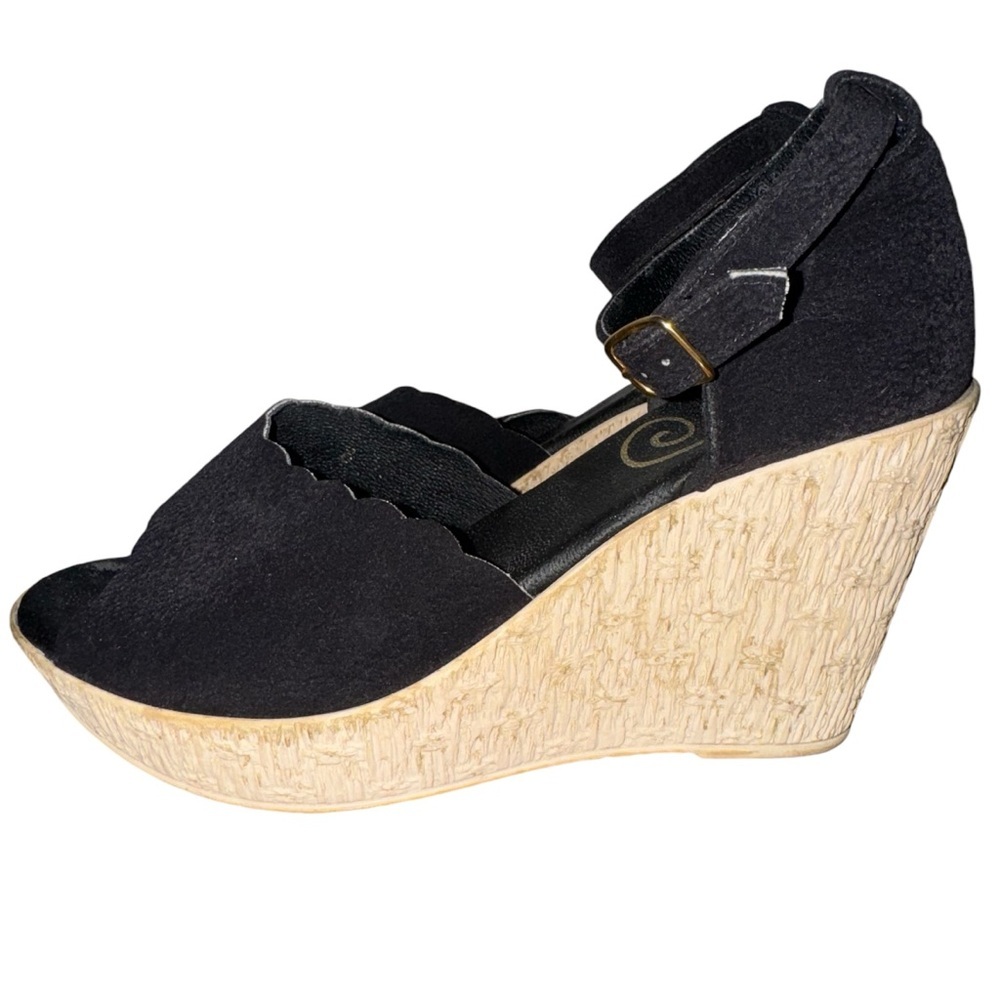 Black Cork Wedge Open Toe Heels 8